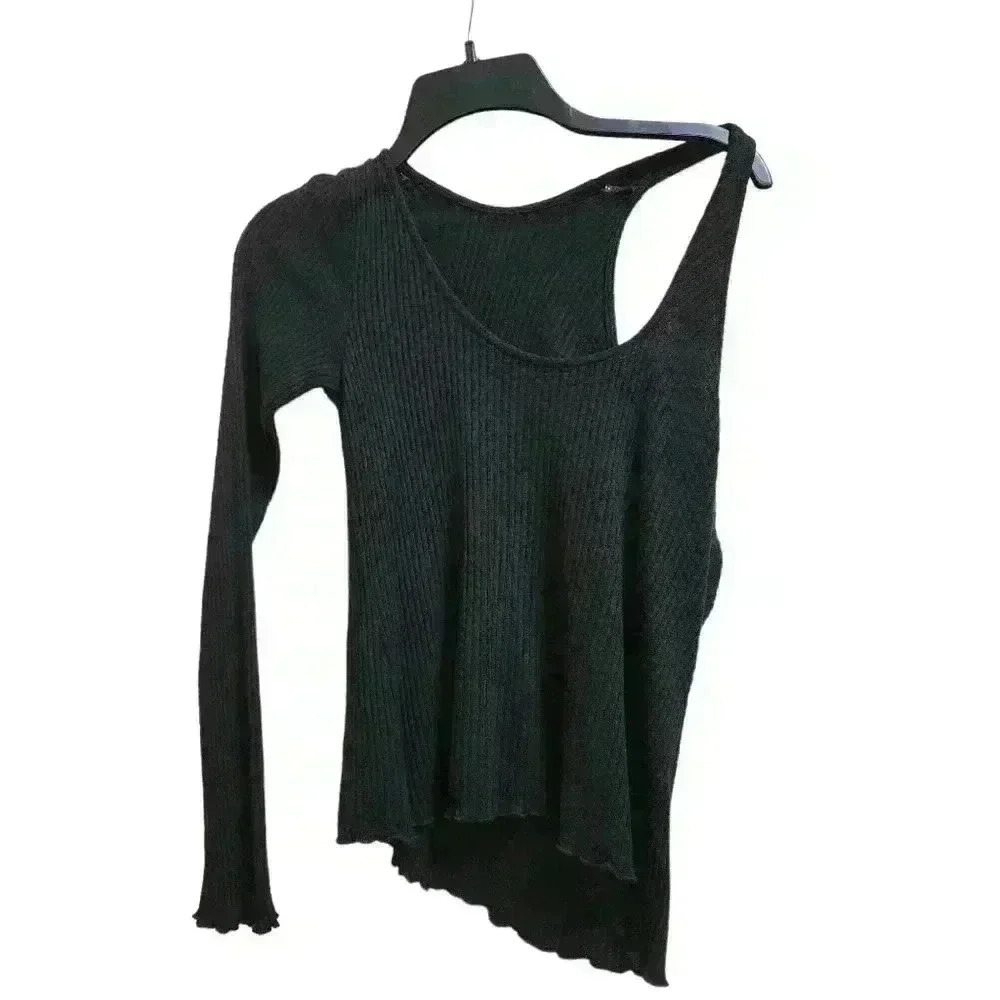 Lovers and friends black one shoulder ribbed tank top size medium